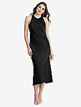 Front View Thumbnail - Black Tie Neck Cutout Midi Tank Dress - Lou