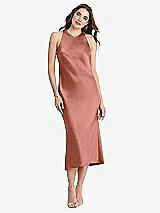 Front View Thumbnail - Desert Rose Tie Neck Cutout Midi Tank Dress - Lou