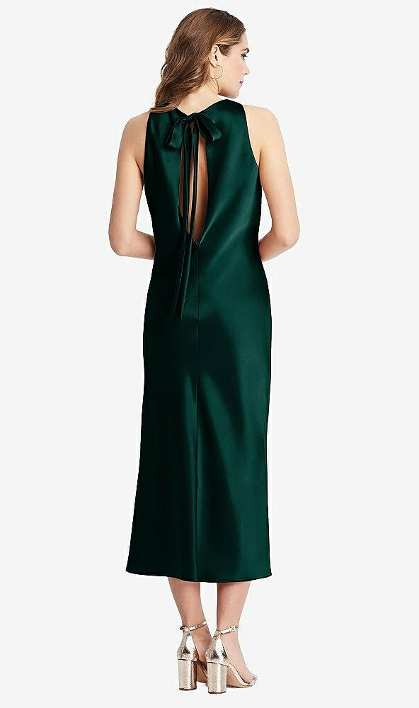 Back View - Evergreen Tie Neck Cutout Midi Tank Dress - Lou