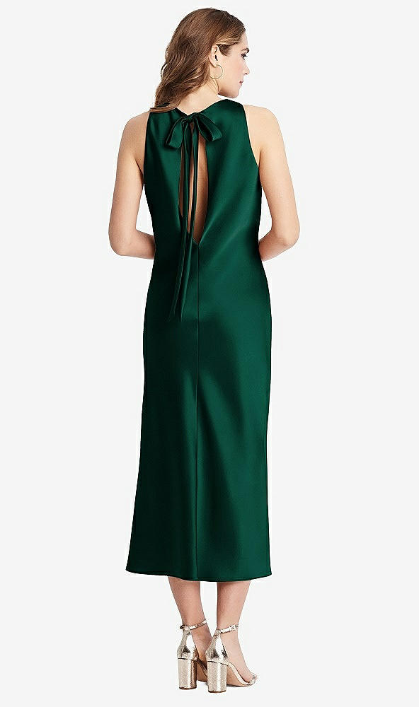 Back View - Hunter Green Tie Neck Cutout Midi Tank Dress - Lou