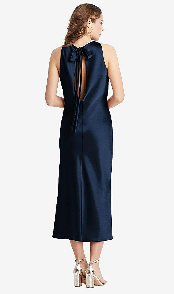 Back View - Midnight Navy Tie Neck Cutout Midi Tank Dress - Lou