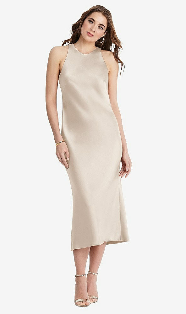 Front View - Oat Tie Neck Cutout Midi Tank Dress - Lou