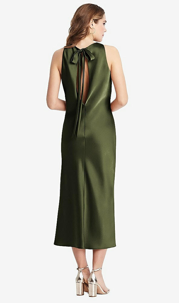 Back View - Olive Green Tie Neck Cutout Midi Tank Dress - Lou