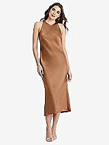 Front View Thumbnail - Toffee Tie Neck Cutout Midi Tank Dress - Lou