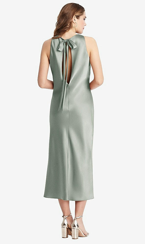 Back View - Willow Green Tie Neck Cutout Midi Tank Dress - Lou