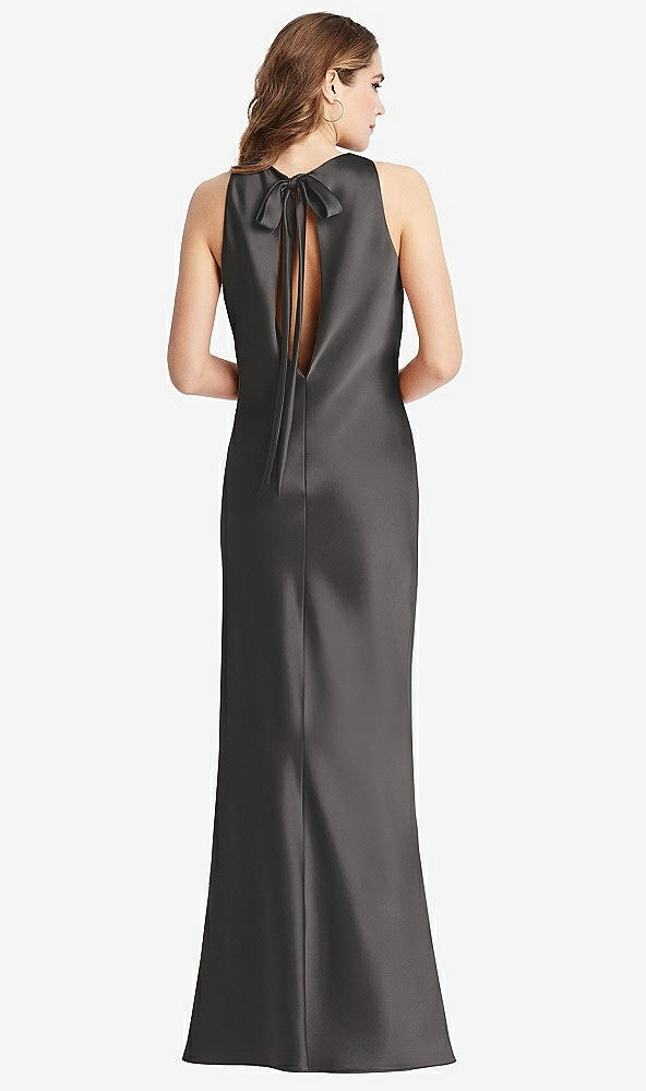 Front View - Caviar Gray Tie Neck Low Back Maxi Tank Dress - Marin