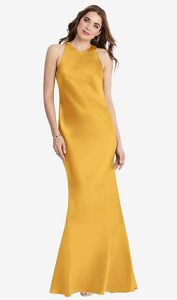 Back View - NYC Yellow Tie Neck Low Back Maxi Tank Dress - Marin