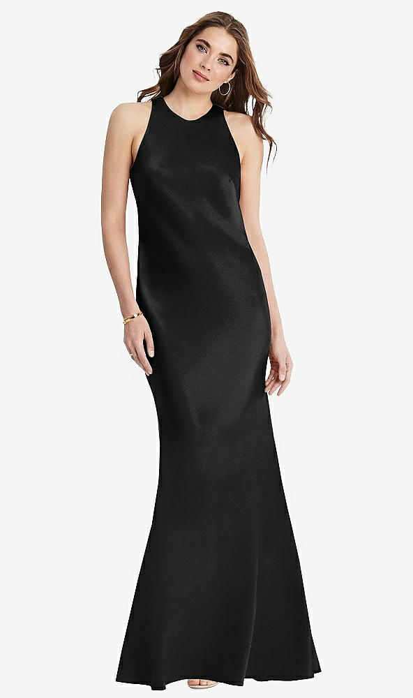 Back View - Black Tie Neck Low Back Maxi Tank Dress - Marin