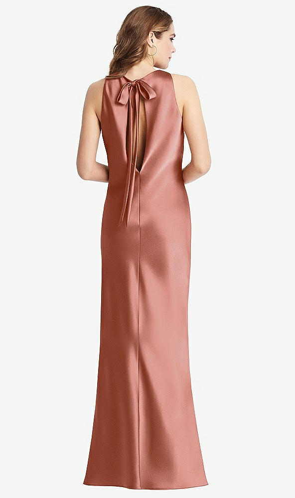 Front View - Desert Rose Tie Neck Low Back Maxi Tank Dress - Marin