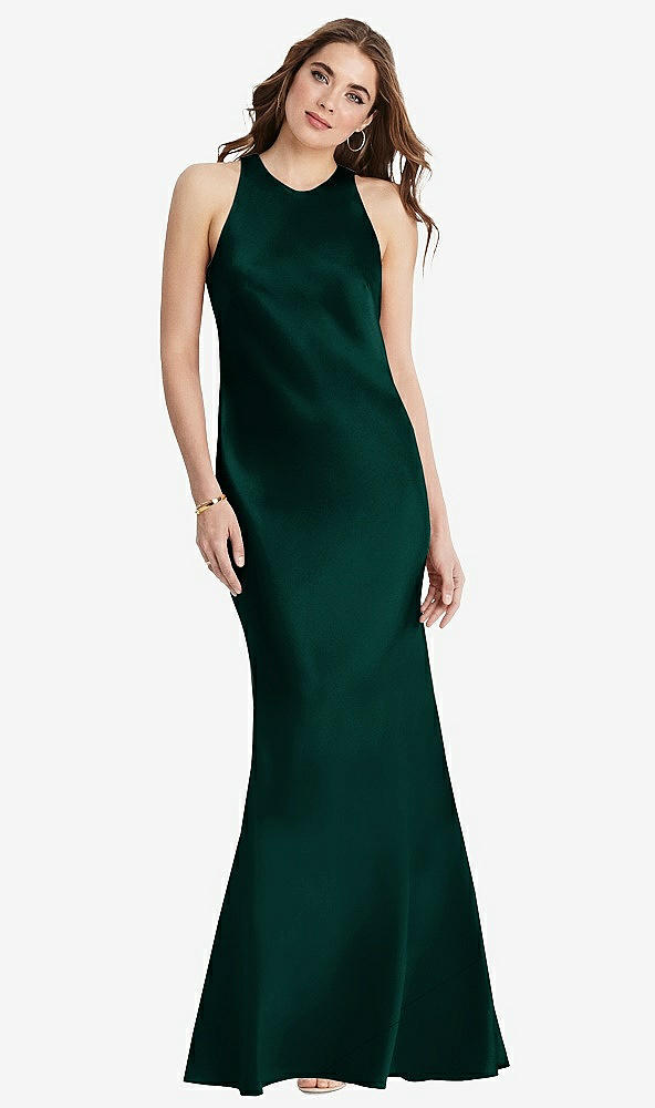 Back View - Evergreen Tie Neck Low Back Maxi Tank Dress - Marin