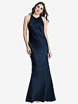 Rear View Thumbnail - Midnight Navy Tie Neck Low Back Maxi Tank Dress - Marin