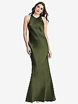 Rear View Thumbnail - Olive Green Tie Neck Low Back Maxi Tank Dress - Marin