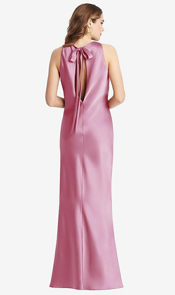 Front View - Powder Pink Tie Neck Low Back Maxi Tank Dress - Marin