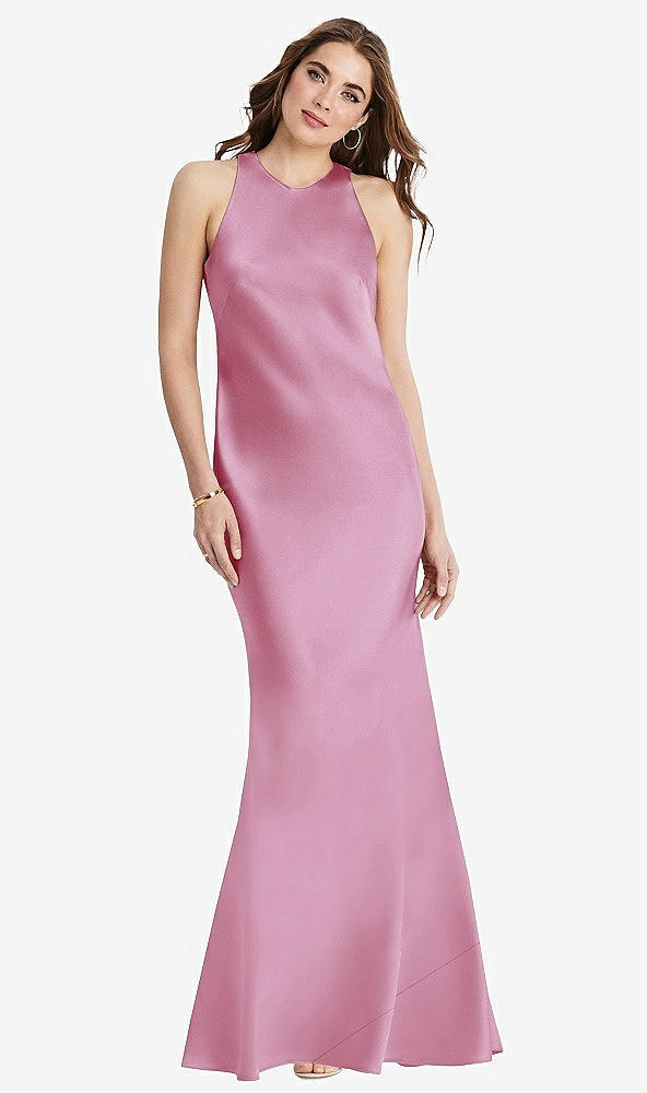 Back View - Powder Pink Tie Neck Low Back Maxi Tank Dress - Marin