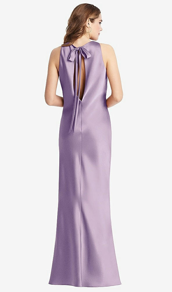 Front View - Pale Purple Tie Neck Low Back Maxi Tank Dress - Marin