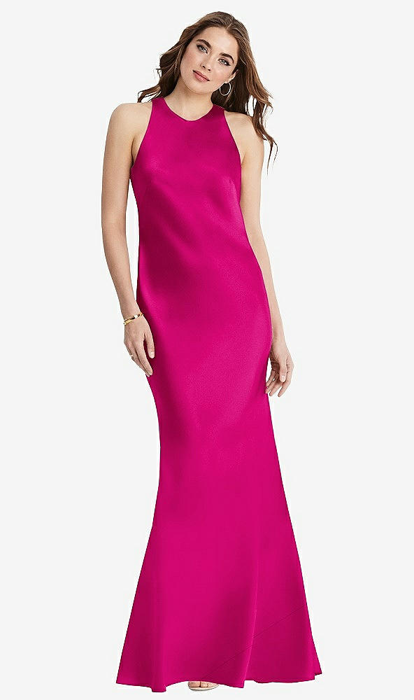 Back View - Think Pink Tie Neck Low Back Maxi Tank Dress - Marin