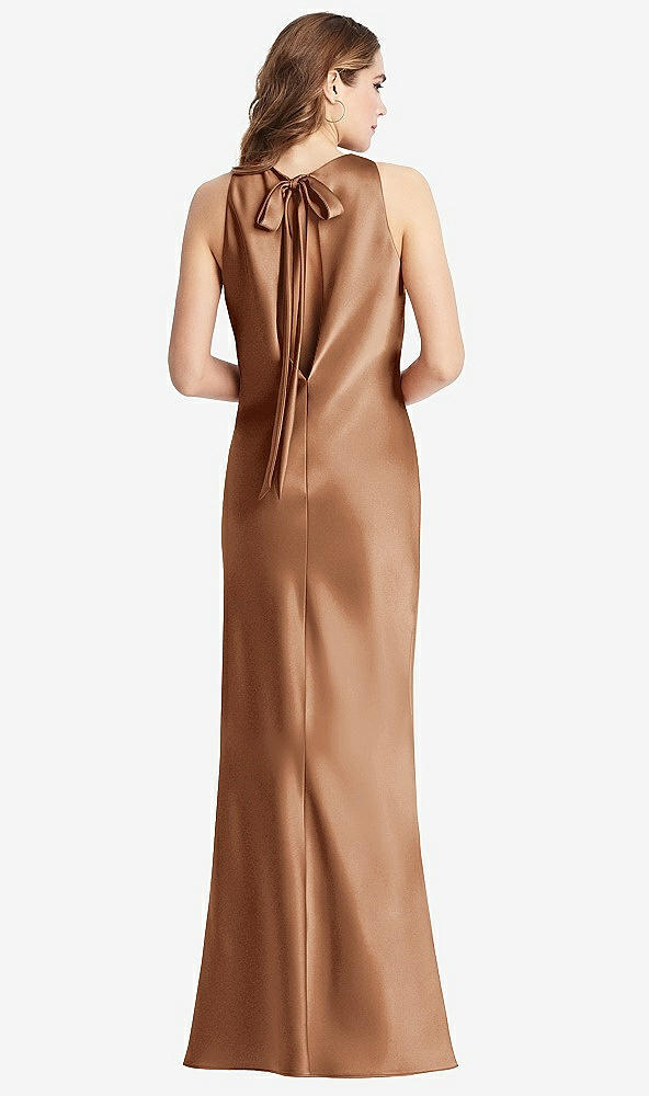 Front View - Toffee Tie Neck Low Back Maxi Tank Dress - Marin