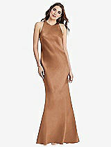 Rear View Thumbnail - Toffee Tie Neck Low Back Maxi Tank Dress - Marin