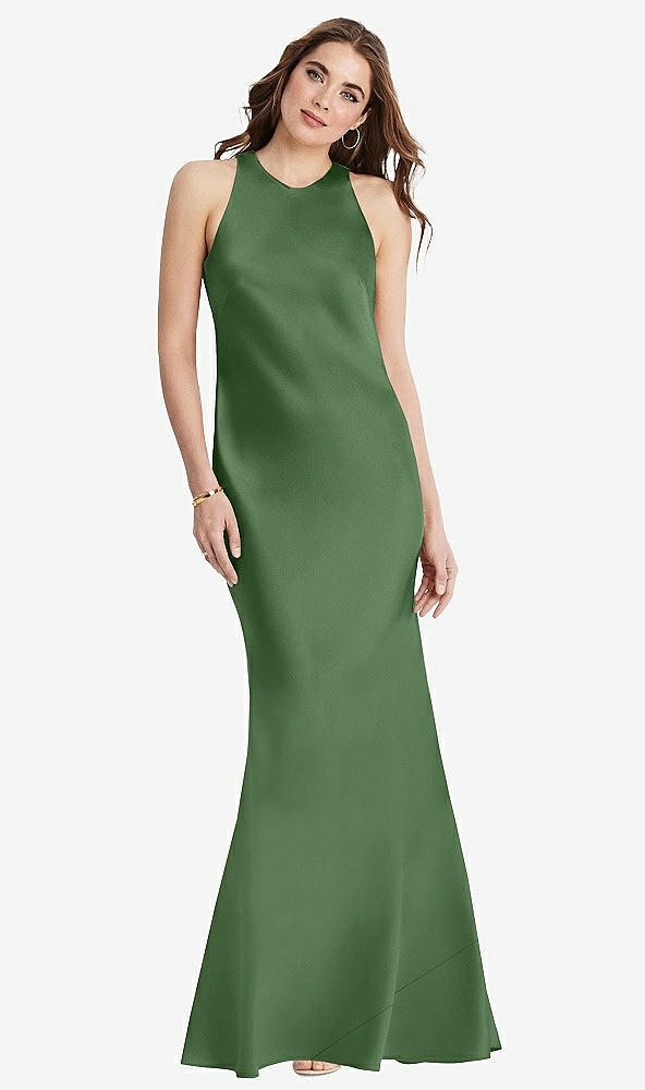 Back View - Vineyard Green Tie Neck Low Back Maxi Tank Dress - Marin