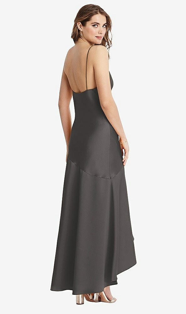 Back View - Caviar Gray Asymmetrical Drop Waist High-Low Slip Dress - Devon