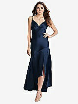 Front View Thumbnail - Midnight Navy Asymmetrical Drop Waist High-Low Slip Dress - Devon