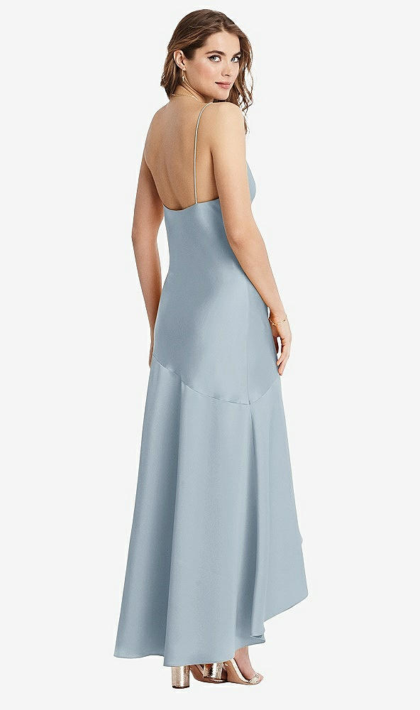 Back View - Mist Asymmetrical Drop Waist High-Low Slip Dress - Devon