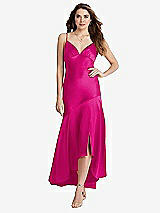 Front View Thumbnail - Think Pink Asymmetrical Drop Waist High-Low Slip Dress - Devon