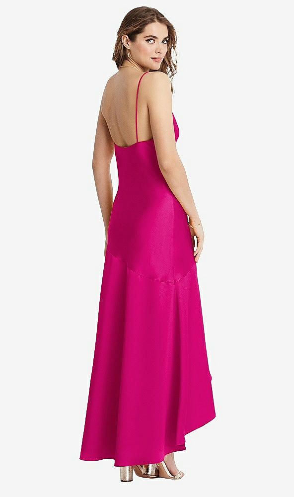 Back View - Think Pink Asymmetrical Drop Waist High-Low Slip Dress - Devon