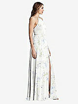 Side View Thumbnail - Bleu Garden High Neck Chiffon Maxi Dress with Front Slit - Lela