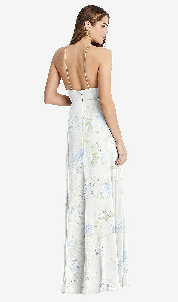 Back View - Bleu Garden High Neck Chiffon Maxi Dress with Front Slit - Lela