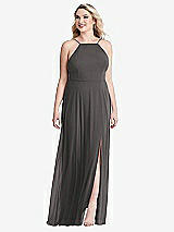 Alt View 1 Thumbnail - Caviar Gray High Neck Chiffon Maxi Dress with Front Slit - Lela