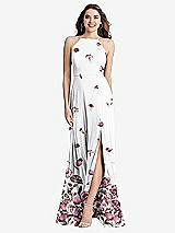 Front View Thumbnail - London Print High Neck Chiffon Maxi Dress with Front Slit - Lela