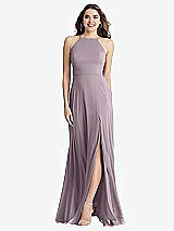 Front View Thumbnail - Lilac Dusk High Neck Chiffon Maxi Dress with Front Slit - Lela