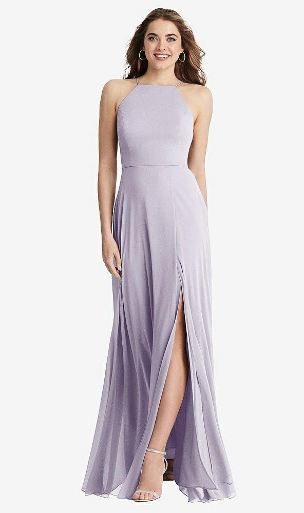 Front View - Moondance High Neck Chiffon Maxi Dress with Front Slit - Lela