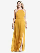 Alt View 1 Thumbnail - NYC Yellow High Neck Chiffon Maxi Dress with Front Slit - Lela