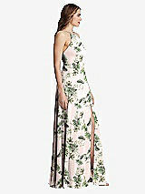 Side View Thumbnail - Palm Beach Print High Neck Chiffon Maxi Dress with Front Slit - Lela