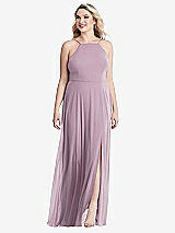 Alt View 1 Thumbnail - Suede Rose High Neck Chiffon Maxi Dress with Front Slit - Lela