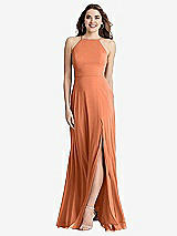 Front View Thumbnail - Sweet Melon High Neck Chiffon Maxi Dress with Front Slit - Lela