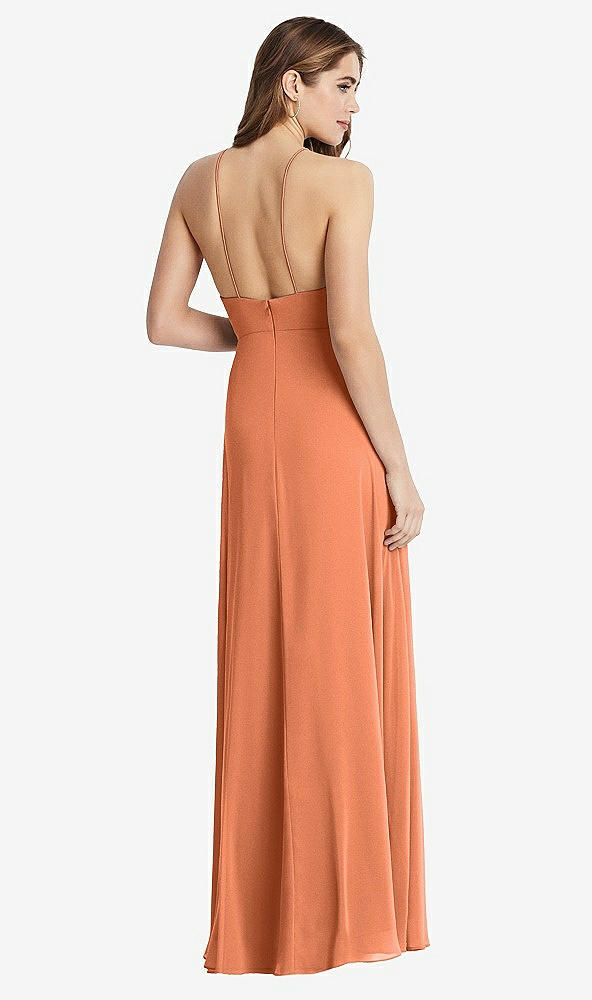 Back View - Sweet Melon High Neck Chiffon Maxi Dress with Front Slit - Lela