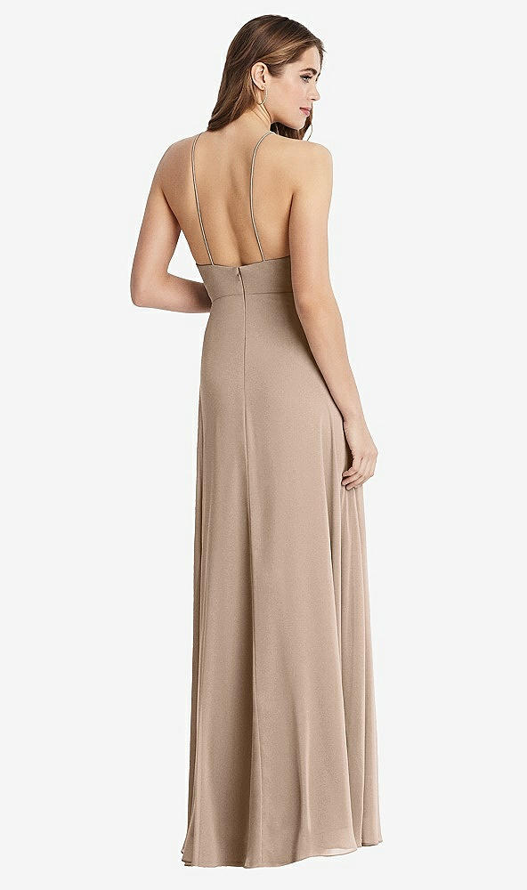 Back View - Topaz High Neck Chiffon Maxi Dress with Front Slit - Lela