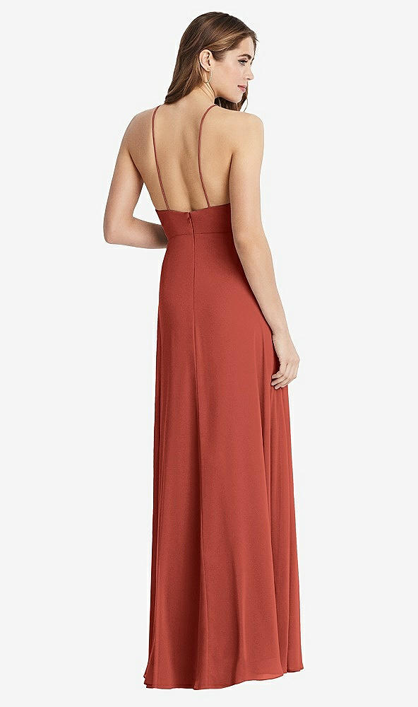 Back View - Amber Sunset High Neck Chiffon Maxi Dress with Front Slit - Lela