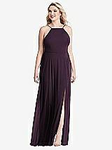 Alt View 1 Thumbnail - Aubergine High Neck Chiffon Maxi Dress with Front Slit - Lela