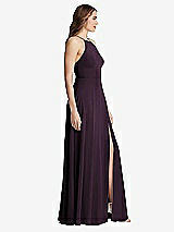 Side View Thumbnail - Aubergine High Neck Chiffon Maxi Dress with Front Slit - Lela