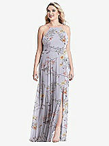 Alt View 1 Thumbnail - Butterfly Botanica Silver Dove High Neck Chiffon Maxi Dress with Front Slit - Lela