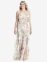 Alt View 1 Thumbnail - Blush Garden High Neck Chiffon Maxi Dress with Front Slit - Lela