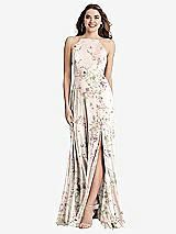 Front View Thumbnail - Blush Garden High Neck Chiffon Maxi Dress with Front Slit - Lela