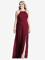 Alt View 1 Thumbnail - Burgundy High Neck Chiffon Maxi Dress with Front Slit - Lela