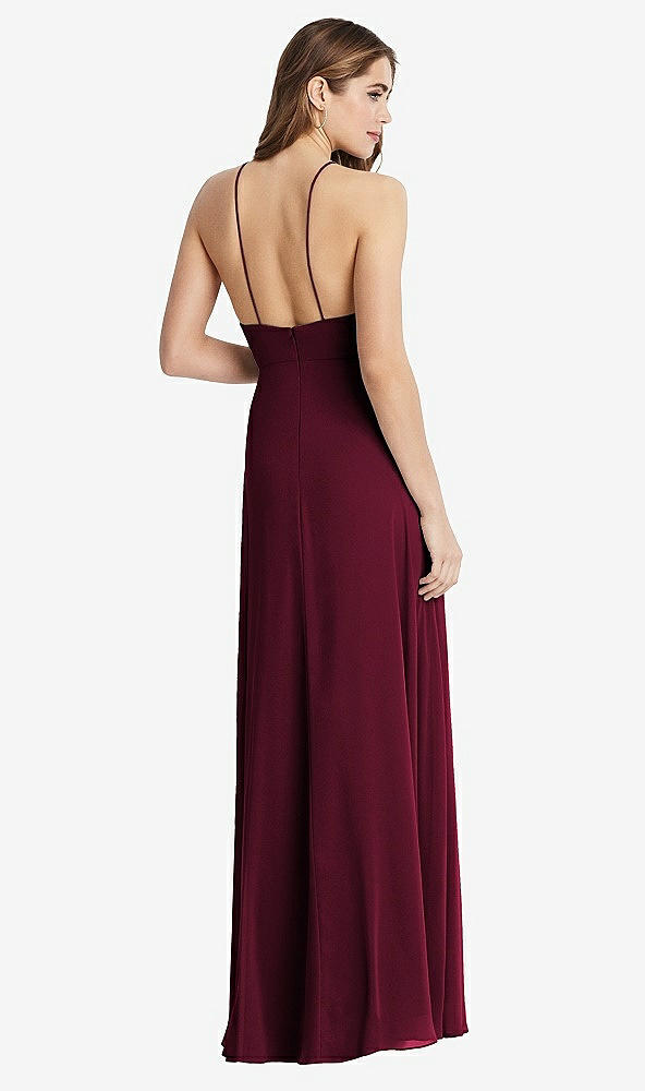 Back View - Cabernet High Neck Chiffon Maxi Dress with Front Slit - Lela