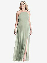 Alt View 1 Thumbnail - Celadon High Neck Chiffon Maxi Dress with Front Slit - Lela