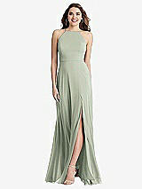 Front View Thumbnail - Celadon High Neck Chiffon Maxi Dress with Front Slit - Lela